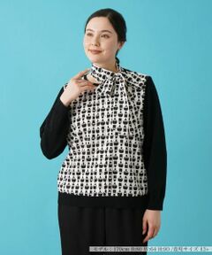 Leilian PLUS HOUSE / レリアンプラスハウス ニット・セーター | リボンタイ付きプリント切替えニット【ROCHAS Premiere】