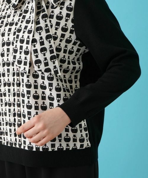 Leilian PLUS HOUSE / レリアンプラスハウス ニット・セーター | リボンタイ付きプリント切替えニット【ROCHAS Premiere】 | 詳細10