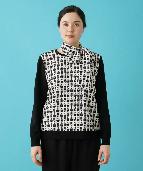 Leilian PLUS HOUSE / レリアンプラスハウス ニット・セーター | リボンタイ付きプリント切替えニット【ROCHAS Premiere】 | 詳細4