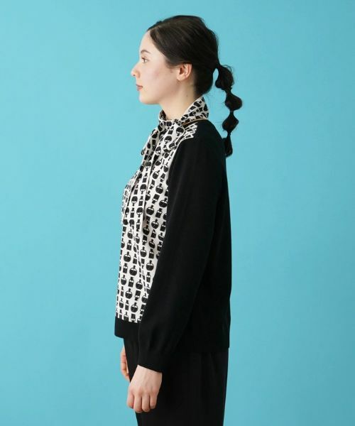 Leilian PLUS HOUSE / レリアンプラスハウス ニット・セーター | リボンタイ付きプリント切替えニット【ROCHAS Premiere】 | 詳細5