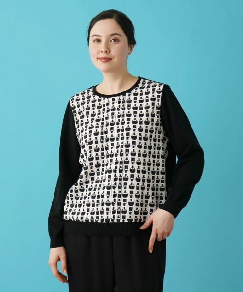 Leilian PLUS HOUSE / レリアンプラスハウス ニット・セーター | リボンタイ付きプリント切替えニット【ROCHAS Premiere】 | 詳細7