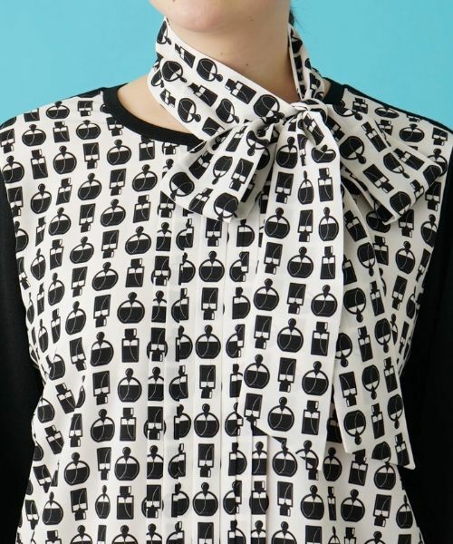 Leilian PLUS HOUSE / レリアンプラスハウス ニット・セーター | リボンタイ付きプリント切替えニット【ROCHAS Premiere】 | 詳細8