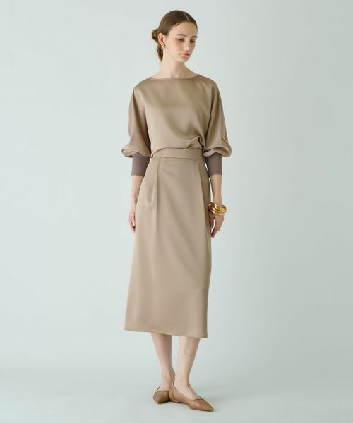 Leilian PLUS HOUSE / レリアンプラスハウス ミニ・ひざ丈スカート | 【セットアップ対応商品】サテンフレアスカート【BOURGE】 | 詳細1