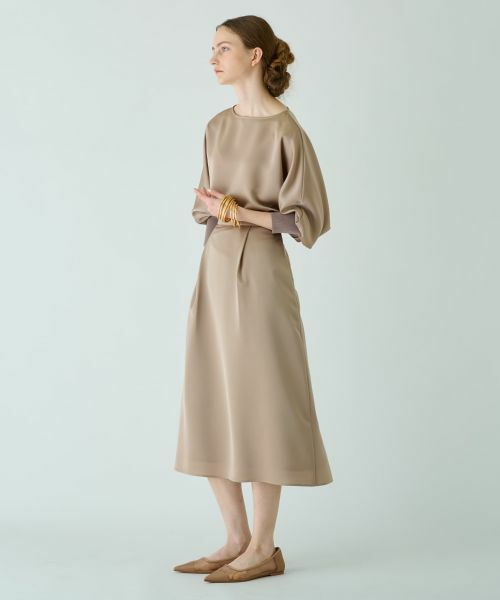 Leilian PLUS HOUSE / レリアンプラスハウス ミニ・ひざ丈スカート | 【セットアップ対応商品】サテンフレアスカート【BOURGE】 | 詳細4