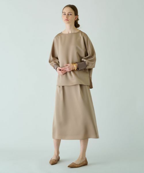 Leilian PLUS HOUSE / レリアンプラスハウス ミニ・ひざ丈スカート | 【セットアップ対応商品】サテンフレアスカート【BOURGE】 | 詳細5