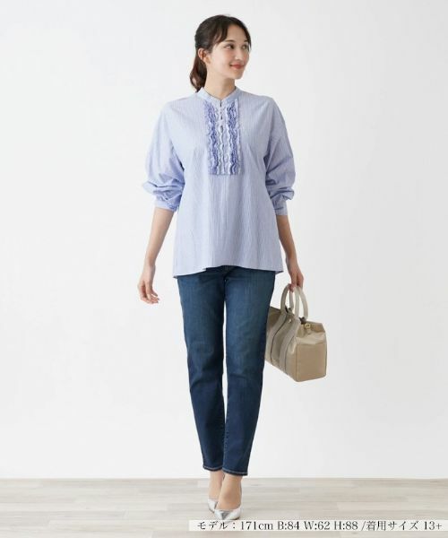 Leilian PLUS HOUSE / レリアンプラスハウス シャツ・ブラウス | フリルバンドカラーブラウス【Leilian WHITE LABEL】 | 詳細1