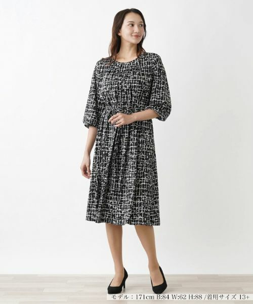 Leilian PLUS HOUSE / レリアンプラスハウス ドレス | 総柄プリントワンピース（ブラック）