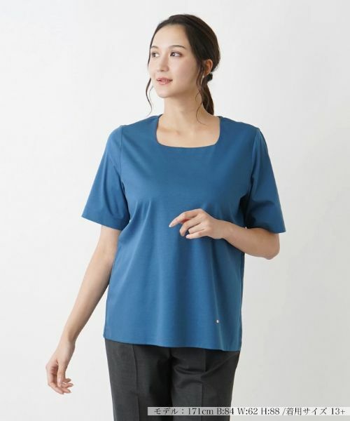 Leilian PLUS HOUSE/レリアンプラスハウス スクエアネックTシャツ ロイヤルブルー 13+ Leilian PLUS HOUSE/レリアンプラスハウス スクエアネックTシャツ ロイヤルブルー 13+