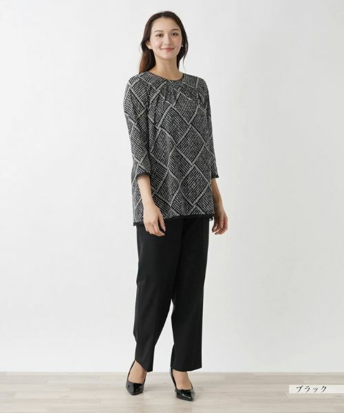 Leilian PLUS HOUSE / レリアンプラスハウス カットソー | 格子柄プリントカットソー【プラス企画】 | 詳細1