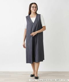Leilian PLUS HOUSE / レリアンプラスハウス ロング・マキシ丈ワンピース | Vネックジャンパースカート【プラス企画】