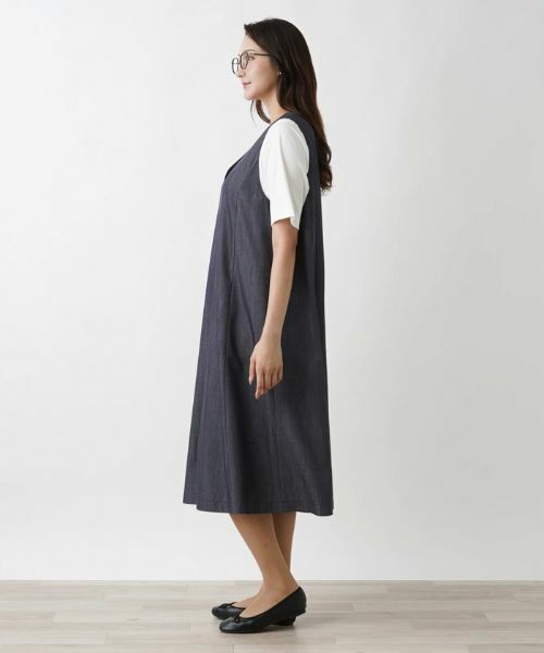 Leilian PLUS HOUSE / レリアンプラスハウス ロング・マキシ丈ワンピース | Vネックジャンパースカート【プラス企画】 | 詳細2