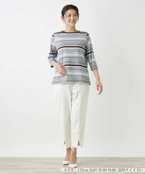 Leilian PLUS HOUSE / レリアンプラスハウス カットソー | 七分丈ボーダーカットソー【プラス企画】 | 詳細1