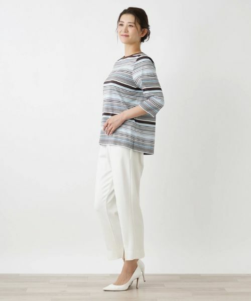 Leilian PLUS HOUSE / レリアンプラスハウス カットソー | 七分丈ボーダーカットソー【プラス企画】 | 詳細2