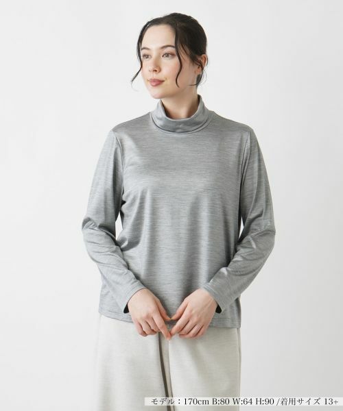 Leilian PLUS HOUSE/レリアンプラスハウス 【店舗人気】ハイネックカットソー【シルク混】 グレー 15+ Leilian PLUS HOUSE/レリアンプラスハウス 【店舗人気】ハイネックカットソー【シルク混】 グレー 15+