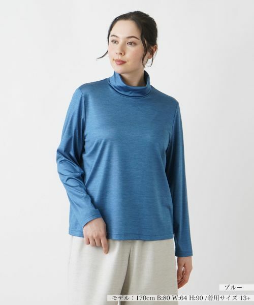 Leilian PLUS HOUSE/レリアンプラスハウス 【店舗人気】ハイネックカットソー【シルク混】 ロイヤルブルー 13+ Leilian PLUS HOUSE/レリアンプラスハウス 【店舗人気】ハイネックカットソー【シルク混】 ロイヤルブルー 13+