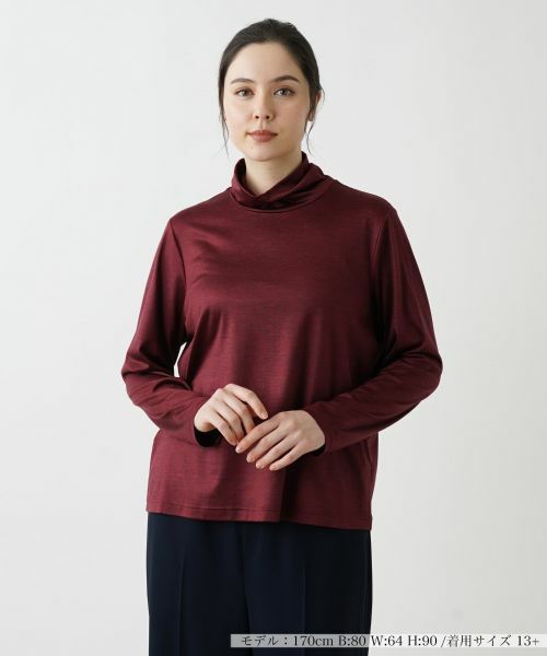 Leilian PLUS HOUSE/レリアンプラスハウス 【店舗人気】タートルネックカットソー【シルク混】 ボルドー 13+ Leilian PLUS HOUSE/レリアンプラスハウス 【店舗人気】タートルネックカットソー【シルク混】 ボルドー 13+