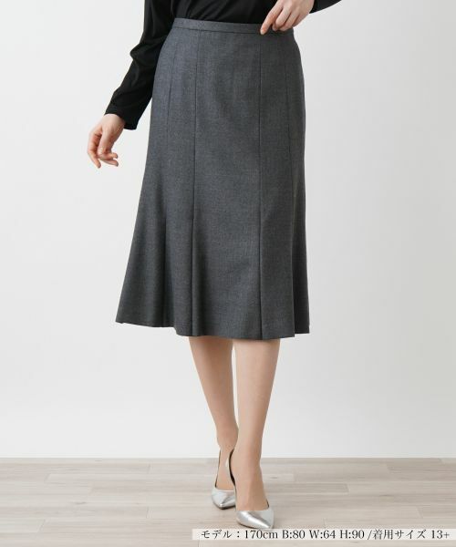 Leilian PLUS HOUSE/レリアンプラスハウス フレアスカート チャコール系 13+ Leilian PLUS HOUSE/レリアンプラスハウス フレアスカート チャコール系 13+