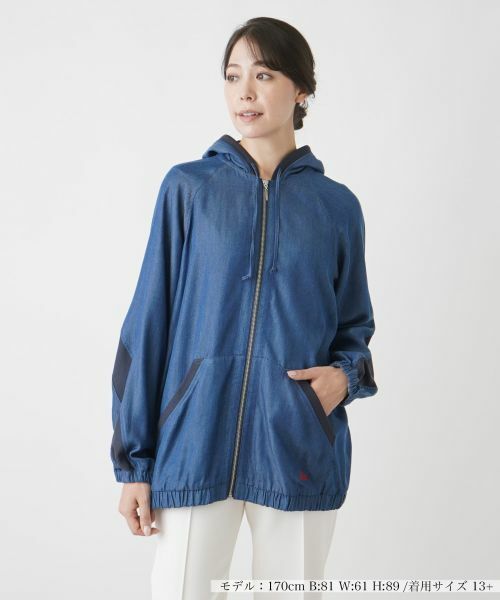 Leilian PLUS HOUSE/レリアンプラスハウス 異素材ドッキングパーカー【MUSE BY ROCHAS Premiere】 ネイビー系 13+ Leilian PLUS HOUSE/レリアンプラスハウス 異素材ドッキングパーカー【MUSE BY ROCHAS Premiere】 ネイビー系 13+