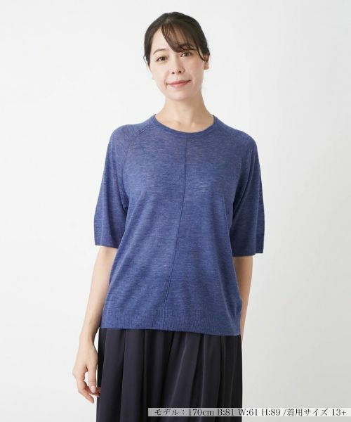 Leilian PLUS HOUSE/レリアンプラスハウス ニットプルオーバー【BOURGE】 ネイビー系 13+ Leilian PLUS HOUSE/レリアンプラスハウス ニットプルオーバー【BOURGE】 ネイビー系 13+