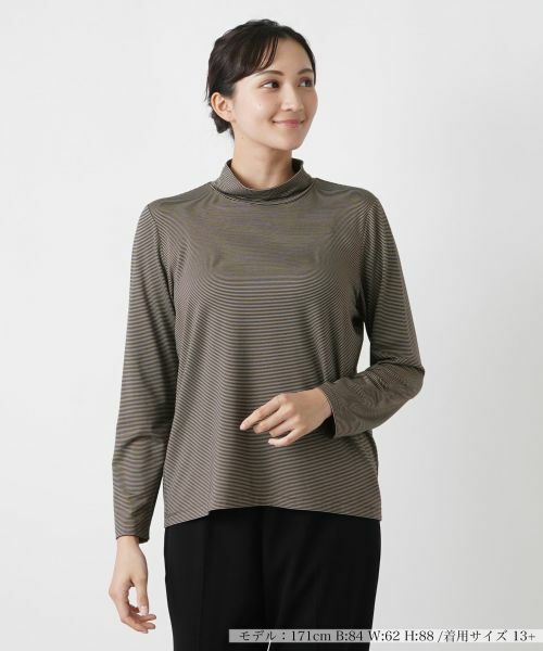 Leilian PLUS HOUSE/レリアンプラスハウス ナローボーダーハイネックカットソー ベージュ 17+ Leilian PLUS HOUSE/レリアンプラスハウス ナローボーダーハイネックカットソー ベージュ 17+