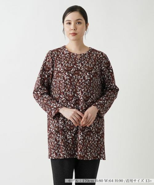 Leilian PLUS HOUSE / レリアンプラスハウス シャツ・ブラウス | ペイズリー柄チュニック(ボルドー)
