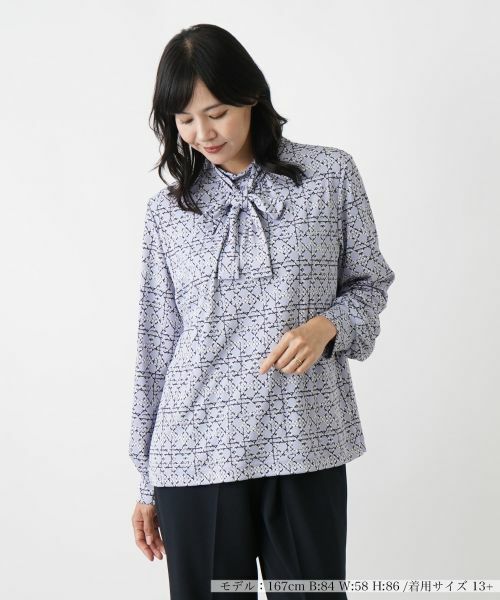 Leilian PLUS HOUSE/レリアンプラスハウス ボウタイカットソー スカイブルー 13+ Leilian PLUS HOUSE/レリアンプラスハウス ボウタイカットソー スカイブルー 13+