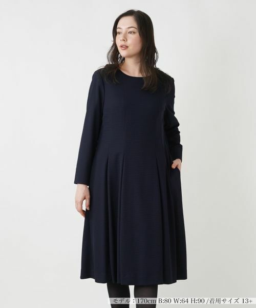 Leilian PLUS HOUSE/レリアンプラスハウス Aラインワンピース【プラス企画】 ネイビー 13+ Leilian PLUS HOUSE/レリアンプラスハウス Aラインワンピース【プラス企画】 ネイビー 13+