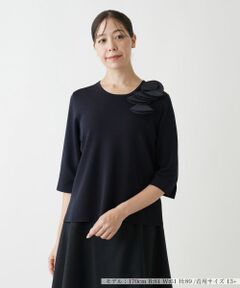 Leilian PLUS HOUSE / レリアンプラスハウス 花柄フレンチスリーブニット【Leilian WHITE LABEL】 花柄フレンチスリーブニット【Leilian WHITE LABEL】|レリアン