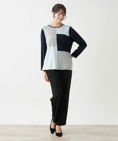 Leilian PLUS HOUSE / レリアンプラスハウス カットソー | マルチブロックカットソー【プラス企画】 | 詳細1