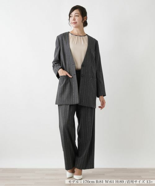 Leilian PLUS HOUSE / レリアンプラスハウス テーラードジャケット | ピンストライプノーカラージャケット | 詳細1