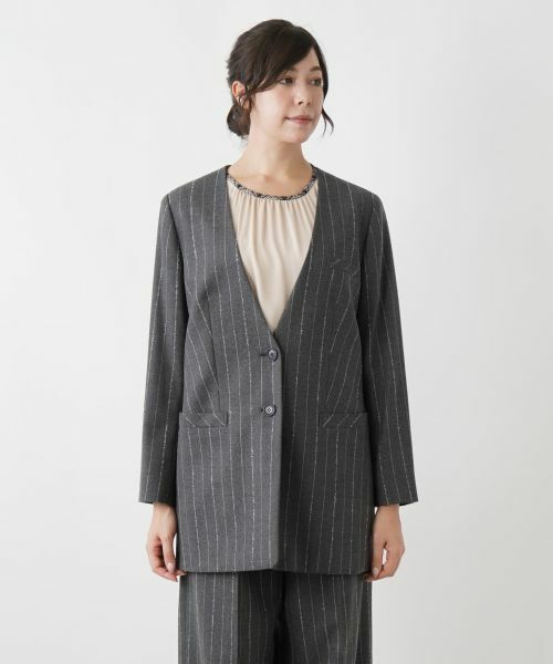 Leilian PLUS HOUSE / レリアンプラスハウス テーラードジャケット | ピンストライプノーカラージャケット | 詳細4