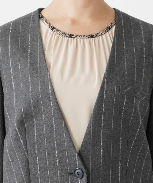 Leilian PLUS HOUSE / レリアンプラスハウス テーラードジャケット | ピンストライプノーカラージャケット | 詳細7