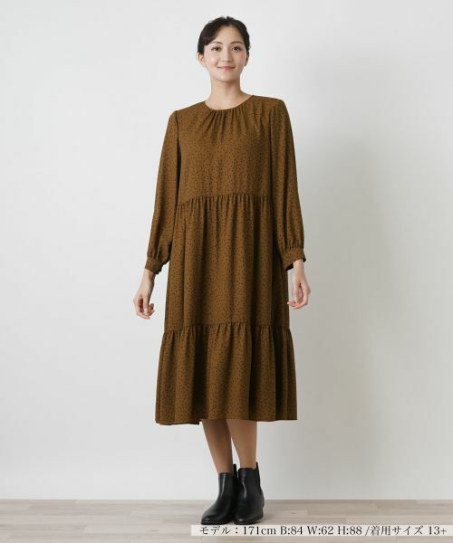 Leilian PLUS HOUSE/レリアンプラスハウス ティアード切り替えワンピース【プラス企画】 ブラウン 17+