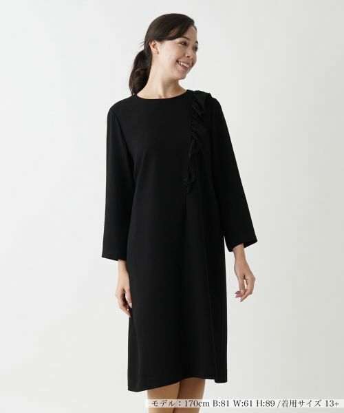 Leilian PLUS HOUSE/レリアンプラスハウス ノーカラーワンピース【プラス企画】 ブラック 17+ Leilian PLUS HOUSE/レリアンプラスハウス ノーカラーワンピース【プラス企画】 ブラック 17+