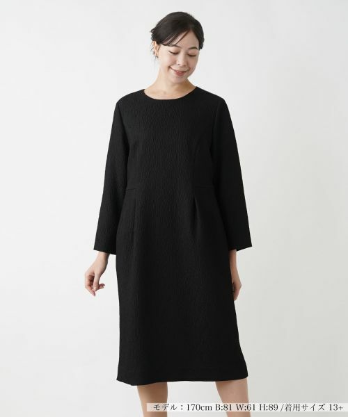 Leilian PLUS HOUSE/レリアンプラスハウス クルーネックワンピース【Leilian WHITE LABEL】 ブラック 13+ Leilian PLUS HOUSE/レリアンプラスハウス クルーネックワンピース【Leilian WHITE LABEL】 ブラック 13+