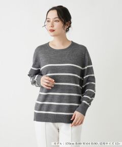 Leilian PLUS HOUSE / レリアンプラスハウス ニット・セーター | ラメボーダークルーネックニット【Leilian WHITE LABEL】