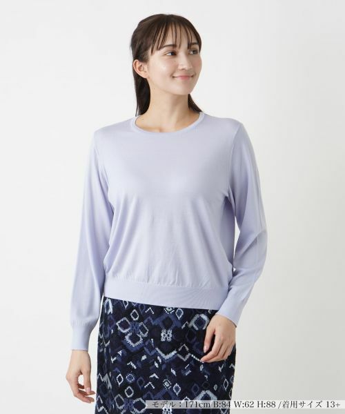 Leilian PLUS HOUSE/レリアンプラスハウス クルーネックニット【LORO PIANA】【BOURGE】 サックスブルー 13+