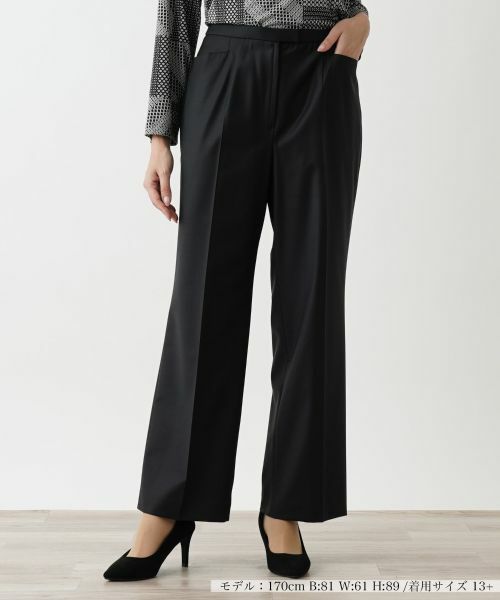 Leilian PLUS HOUSE/レリアンプラスハウス センタープレスパンツ ブラック 17+ Leilian PLUS HOUSE/レリアンプラスハウス センタープレスパンツ ブラック 17+