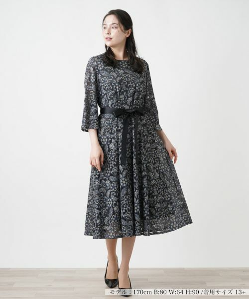 Leilian PLUS HOUSE / レリアンプラスハウス ドレス | リボンベルトレースワンピース | 詳細1