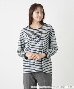 Leilian PLUS HOUSE / レリアンプラスハウス カットソー | ハート×ボーダークルーネックカットソー【MUSE BY ROCHAS Premiere】