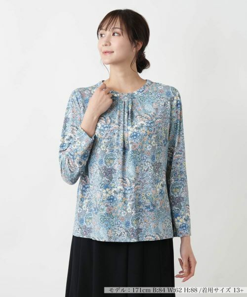 Leilian PLUS HOUSE/レリアンプラスハウス 【店舗人気】プリントクルーネックカットソー【BINDA】 コバルトブルー 13+ Leilian PLUS HOUSE/レリアンプラスハウス 【店舗人気】プリントクルーネックカットソー【BINDA】 コバルトブルー 13+