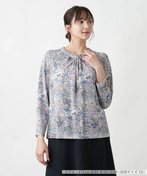 Leilian PLUS HOUSE/レリアンプラスハウス 【店舗人気】プリントクルーネックカットソー【BINDA】 ピンク 13+