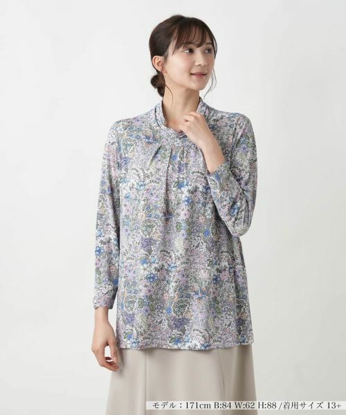 Leilian PLUS HOUSE/レリアンプラスハウス 【店舗人気】プリントハイネックカットソー【BINDA】 ピンク 13+ Leilian PLUS HOUSE/レリアンプラスハウス 【店舗人気】プリントハイネックカットソー【BINDA】 ピンク 13+