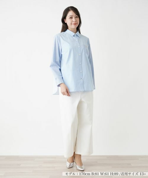 Leilian PLUS HOUSE / レリアンプラスハウス シャツ・ブラウス | 【店舗人気】ストライプ切替シャツ | 詳細1