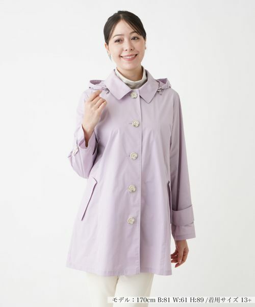 Leilian PLUS HOUSE/レリアンプラスハウス 【店舗人気】フードステンカラーコート ピンク系 17+ Leilian PLUS HOUSE/レリアンプラスハウス 【店舗人気】フードステンカラーコート ピンク系 17+