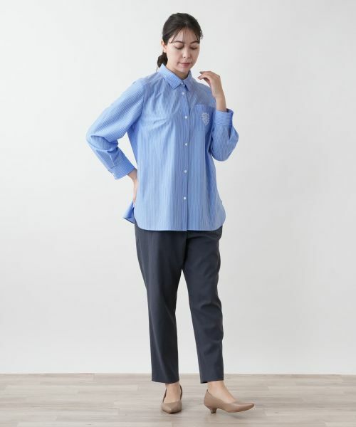 Leilian PLUS HOUSE / レリアンプラスハウス シャツ・ブラウス | 【店舗人気】刺繍ストライプシャツ | 詳細1