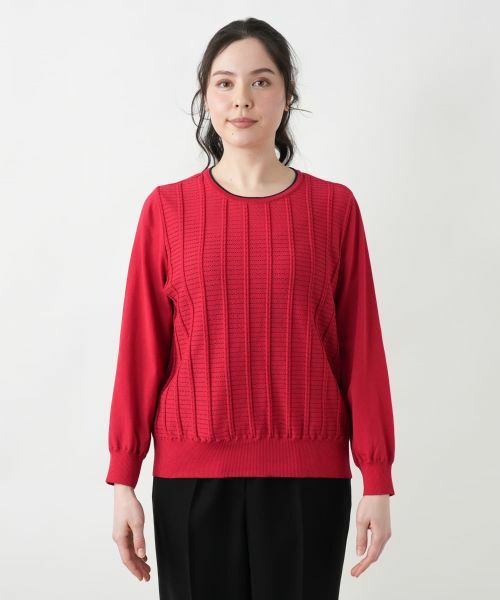 セール】 【店舗人気】透かし編みクルーネックニット【Leilian