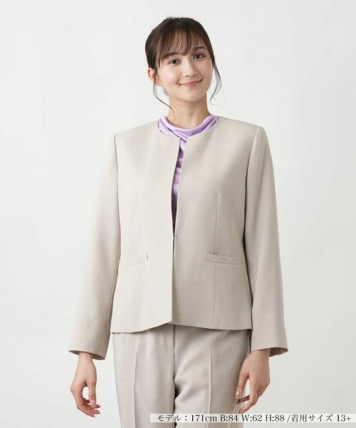 Leilian PLUS HOUSE/レリアンプラスハウス 【店舗人気】ノーカラージャケット キャメル 17+ Leilian PLUS HOUSE/レリアンプラスハウス 【店舗人気】ノーカラージャケット キャメル 17+