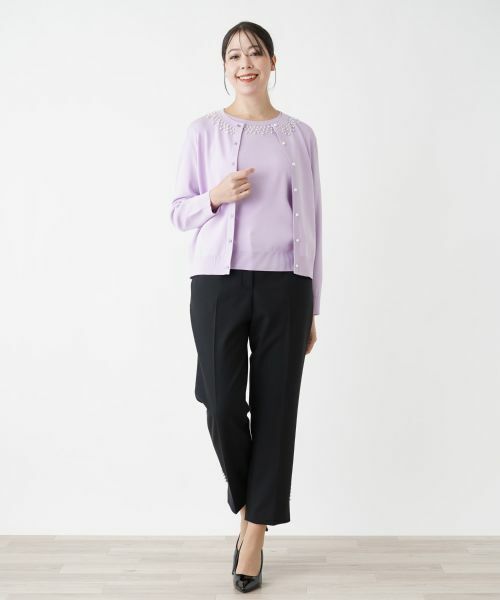 Leilian PLUS HOUSE / レリアンプラスハウス カーディガン・ボレロ | 【店舗人気】ビジューネックカーディガン | 詳細1