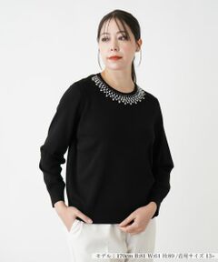 Leilian PLUS HOUSE / レリアンプラスハウス ニット・セーター | 【店舗人気】ビジューネックニット